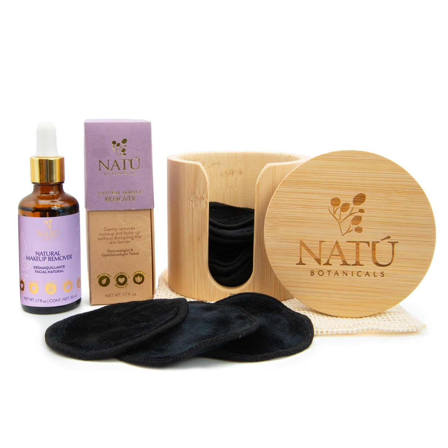 Reusable Bamboo Makeup Remover Pads – 20 Pads with Bamboo Holder & Laundry Bag - Natu Botanicals