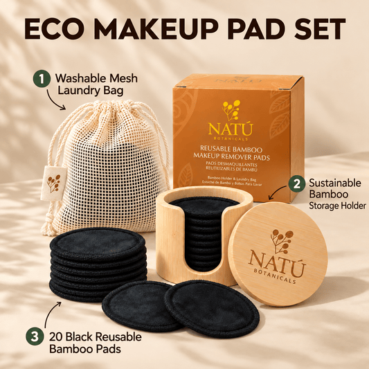 Reusable Bamboo Makeup Remover Pads – 20 Pads with Bamboo Holder & Laundry Bag - Natu Botanicals