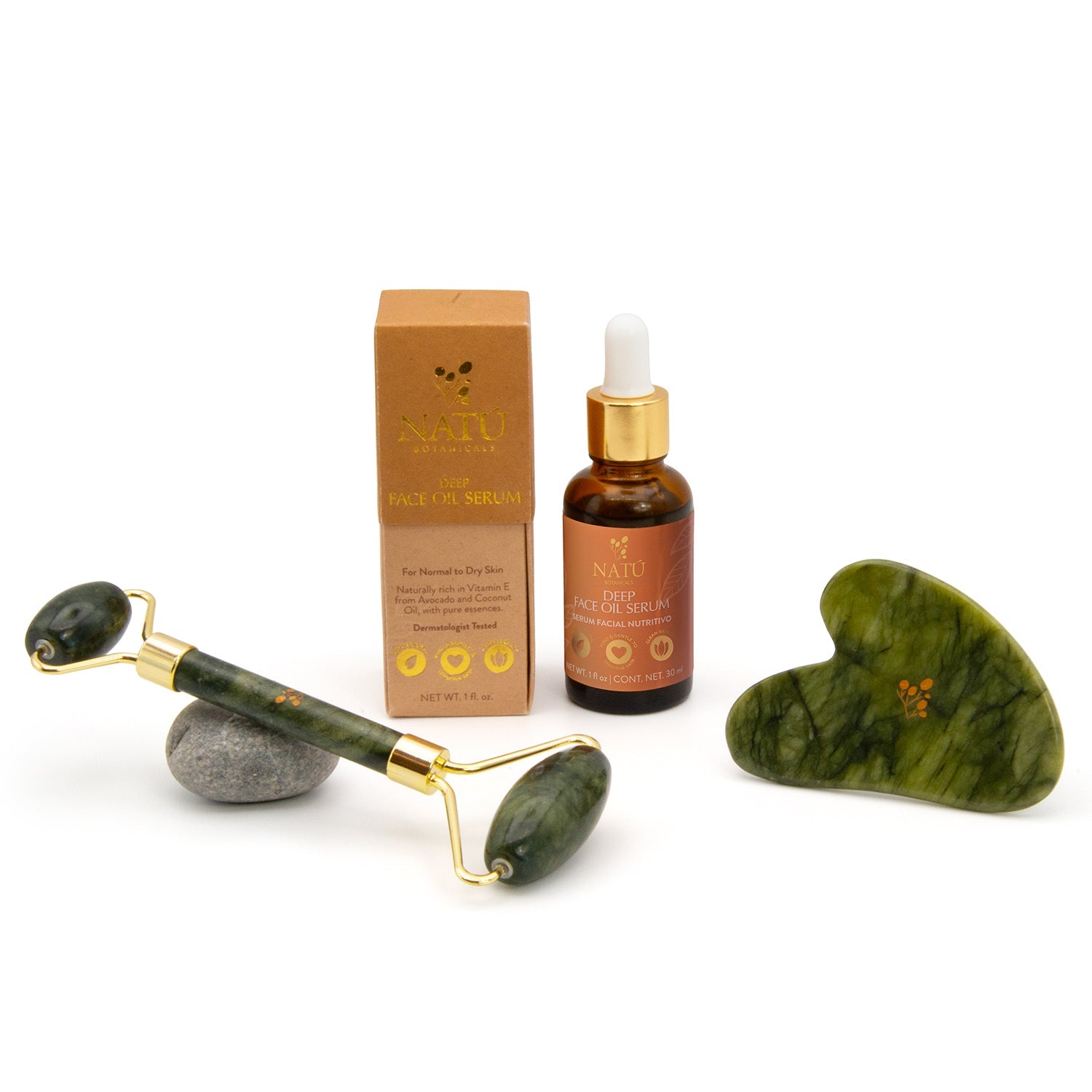 Age - Defying Sculpt Ritual Bundle - Deep Face Oil Serum & Gua Sha & Jade Roller - Natu Botanicals
