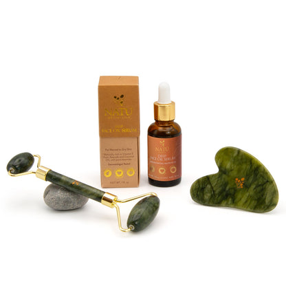 Age - Defying Sculpt Ritual Bundle - Deep Face Oil Serum & Gua Sha & Jade Roller - Natu Botanicals