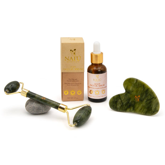Clarifying Facial Ritual Bundle - Light Face Oil Serum & Gua Sha and Jade Roller - Natu Botanicals