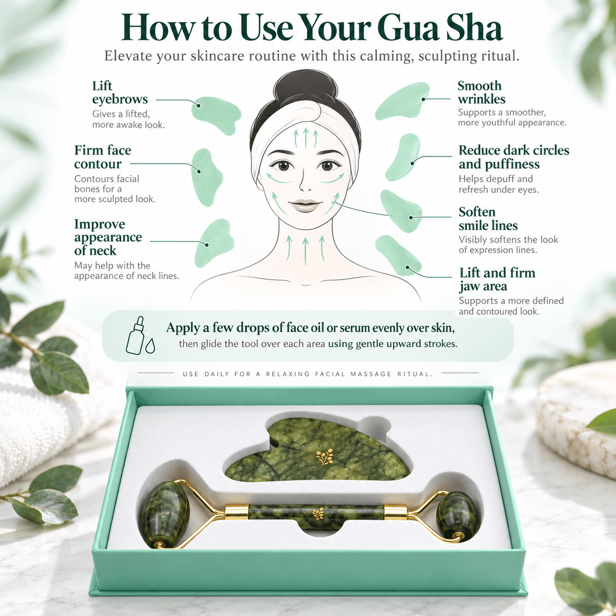 Jade Gua Sha & Facial Roller Set - Natu Botanicals