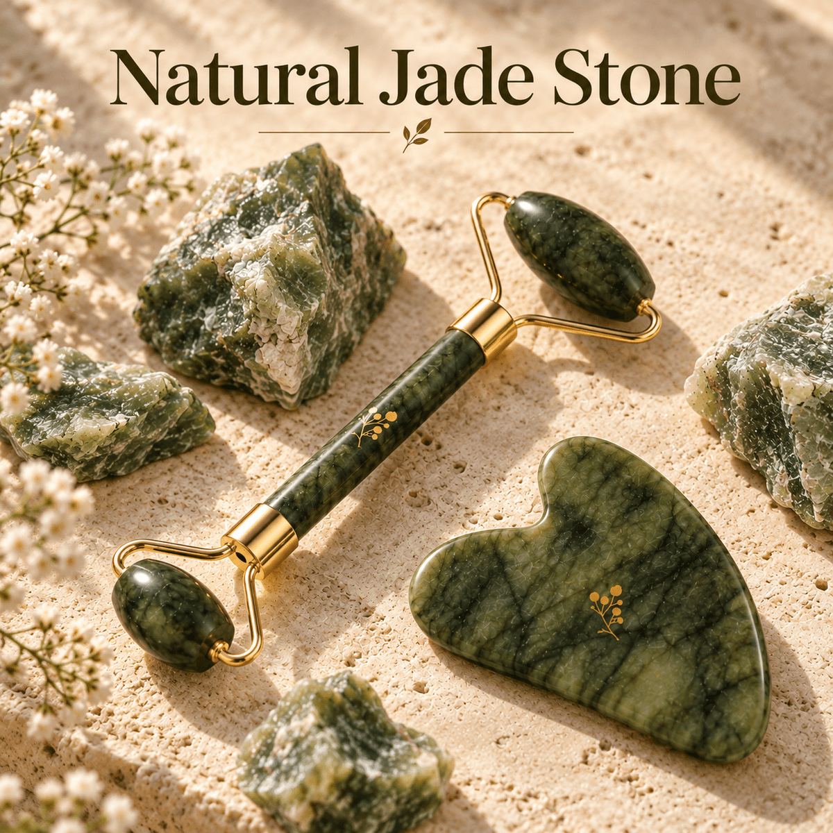 Jade Gua Sha & Facial Roller Set - Natu Botanicals