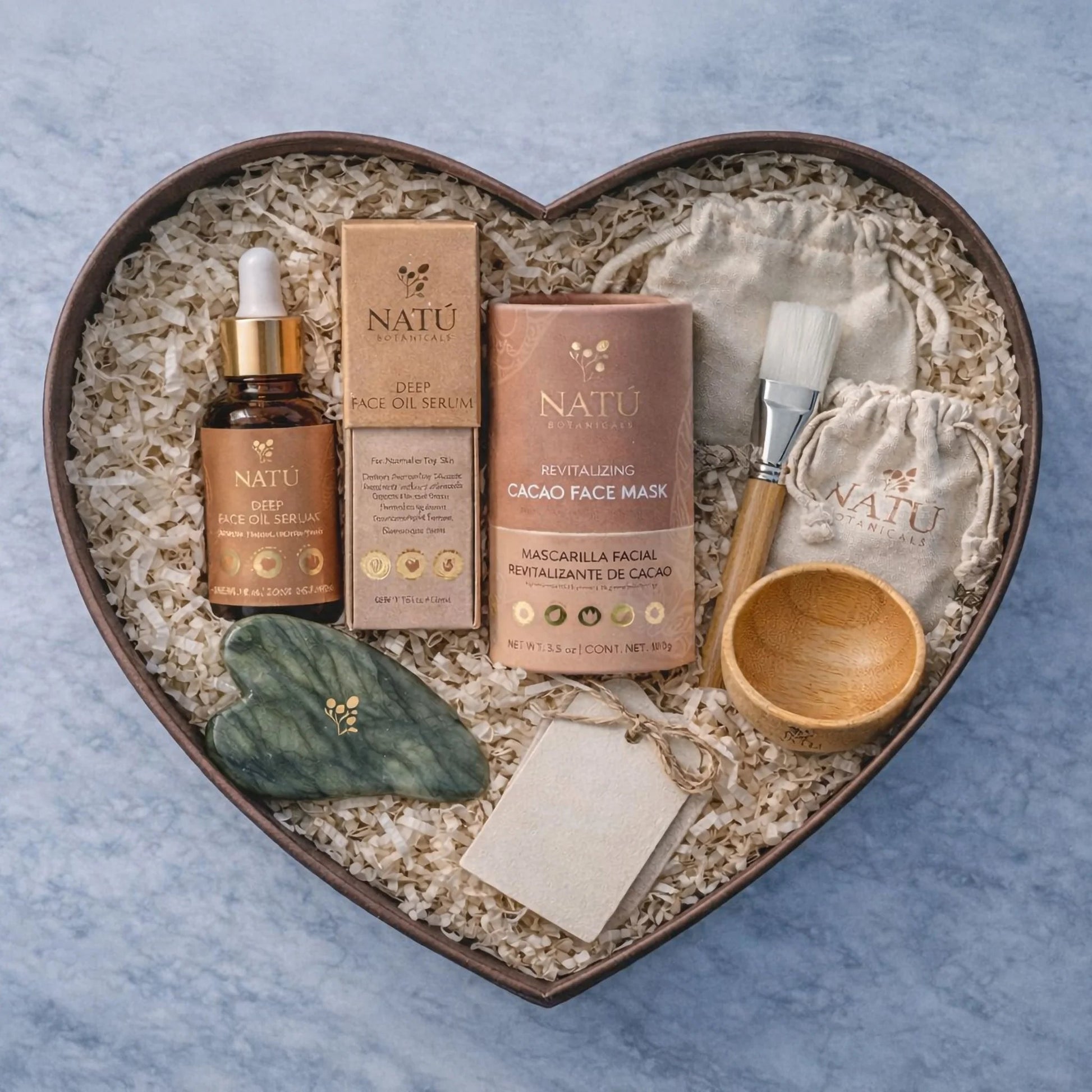 Love Your Skin Bundle - Includes Cacao Face Mask, Deep Serum, Gua Sha and Jade Roller - Natu Botanicals