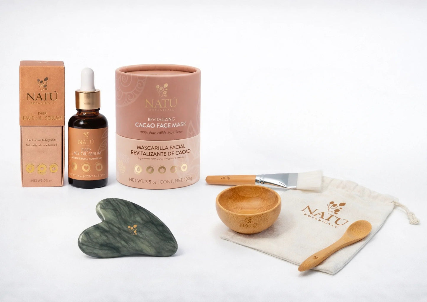 Love Your Skin Bundle - Includes Cacao Face Mask, Deep Serum, Gua Sha and Jade Roller - Natu Botanicals