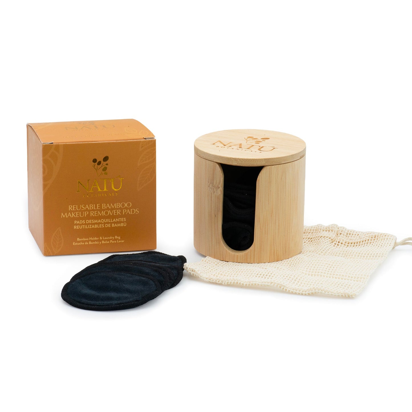 Reusable Bamboo Makeup Remover Pads – 20 Pads with Bamboo Holder & Laundry Bag - Natu Botanicals