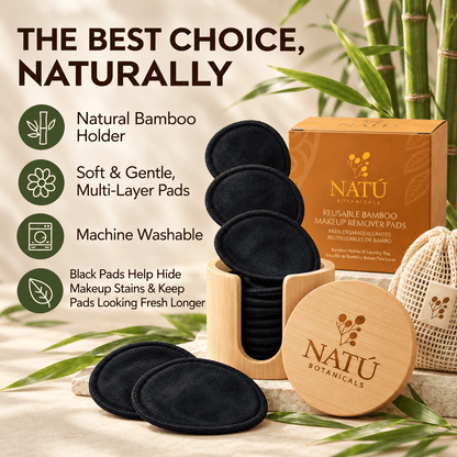 Reusable Bamboo Makeup Remover Pads – 20 Pads with Bamboo Holder & Laundry Bag - Natu Botanicals