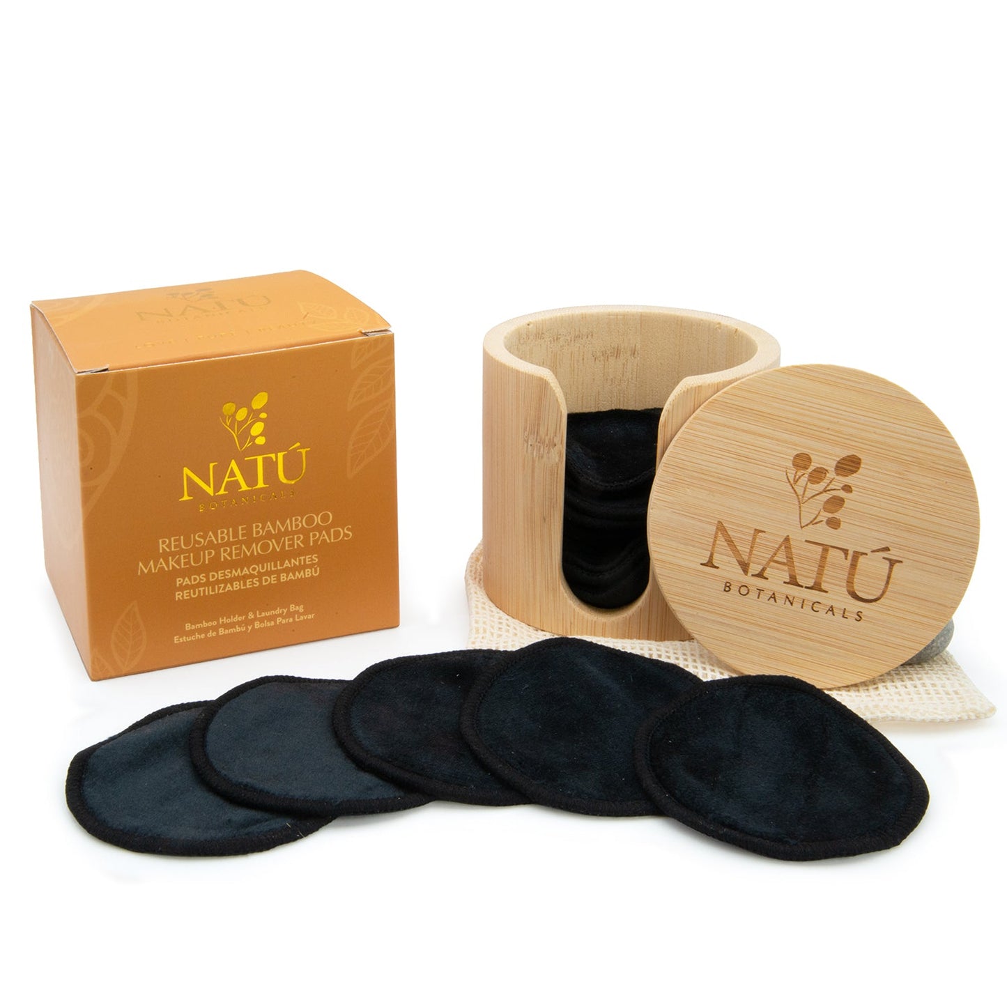 Reusable Bamboo Makeup Remover Pads – 20 Pads with Bamboo Holder & Laundry Bag - Natu Botanicals