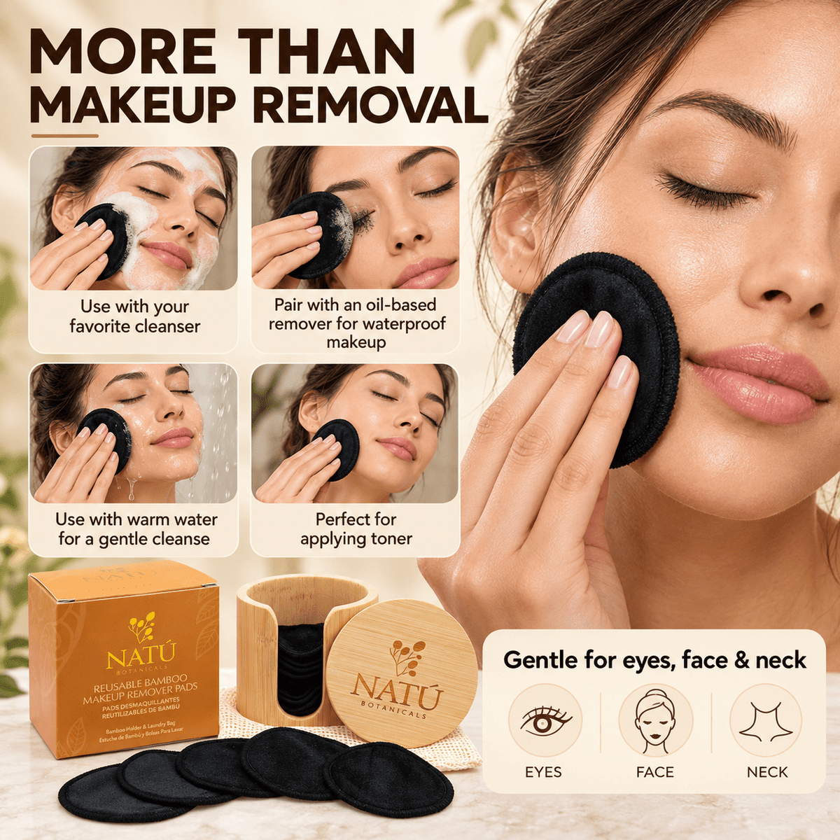Reusable Bamboo Makeup Remover Pads – 20 Pads with Bamboo Holder & Laundry Bag - Natu Botanicals