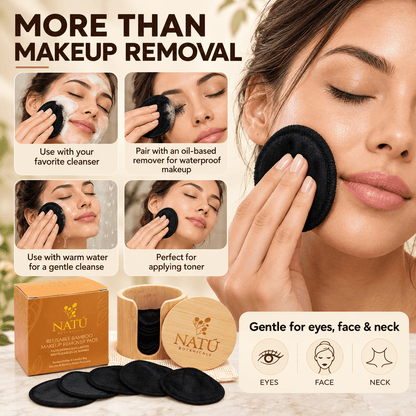 Reusable Bamboo Makeup Remover Pads – 20 Pads with Bamboo Holder & Laundry Bag - Natu Botanicals