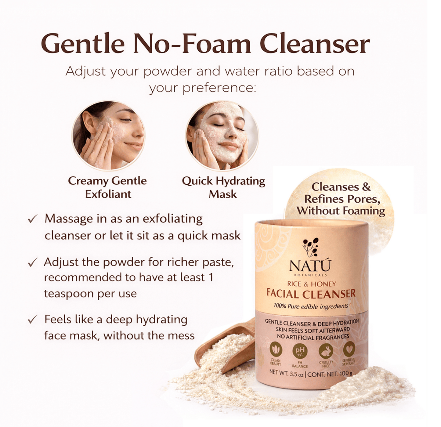 Rice & Honey Facial Cleansing Powder - Natu Botanicals